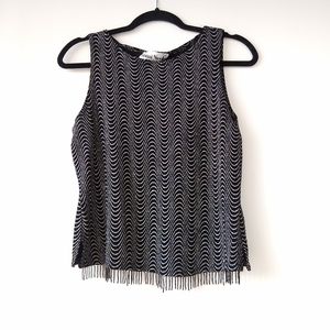 💙 vintage sparkle and beaded tassel black tank